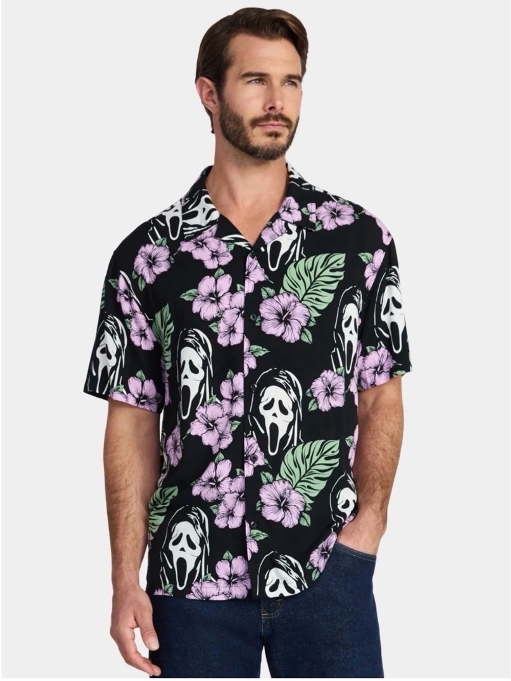 Ghost Face Hawaiian Floral Print Resort Shirt Men’s Size 2XL NWT